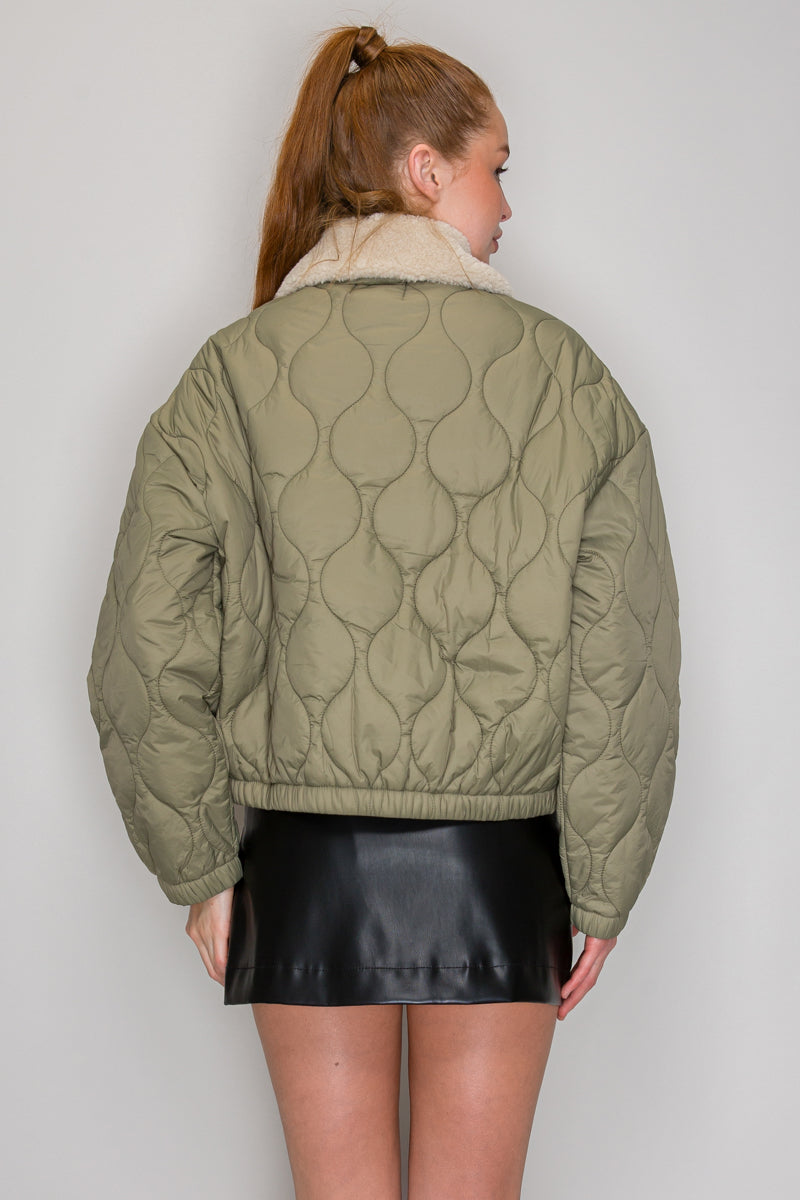 FAUX SHEARLING COLLAR QUILTED JACKET
