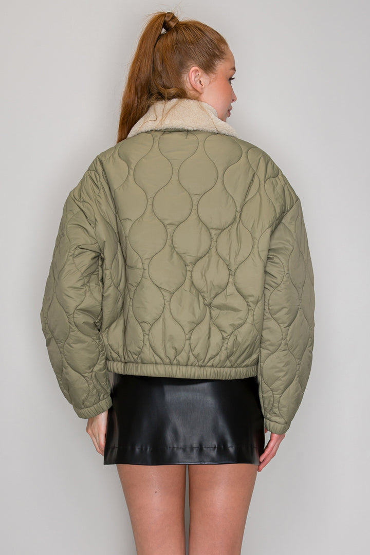 FAUX SHEARLING COLLAR QUILTED JACKET
