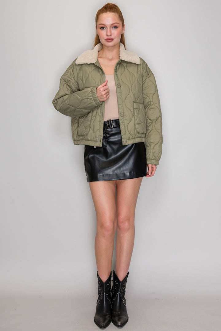FAUX SHEARLING COLLAR QUILTED JACKET