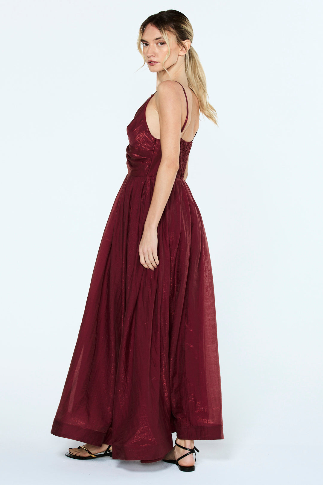 Sloane Plunge Neck Pleated Gown