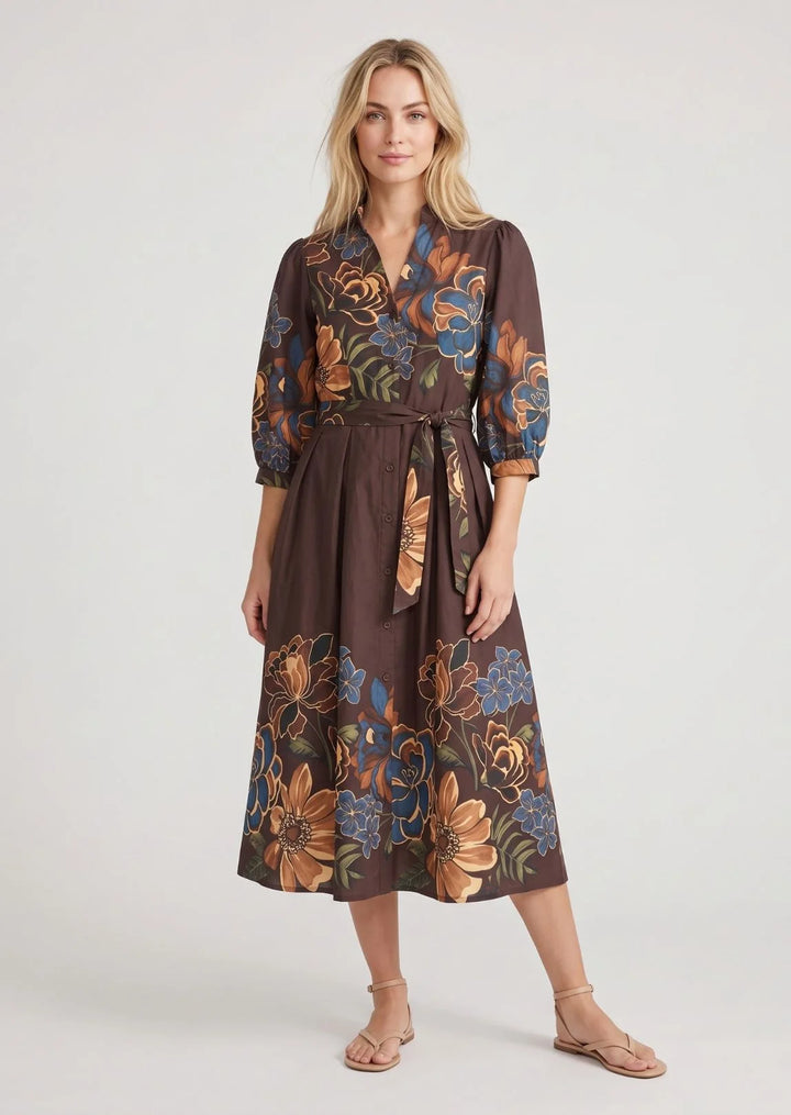 ELOWEN FLORAL PRINT COTTON MIDI DRESS