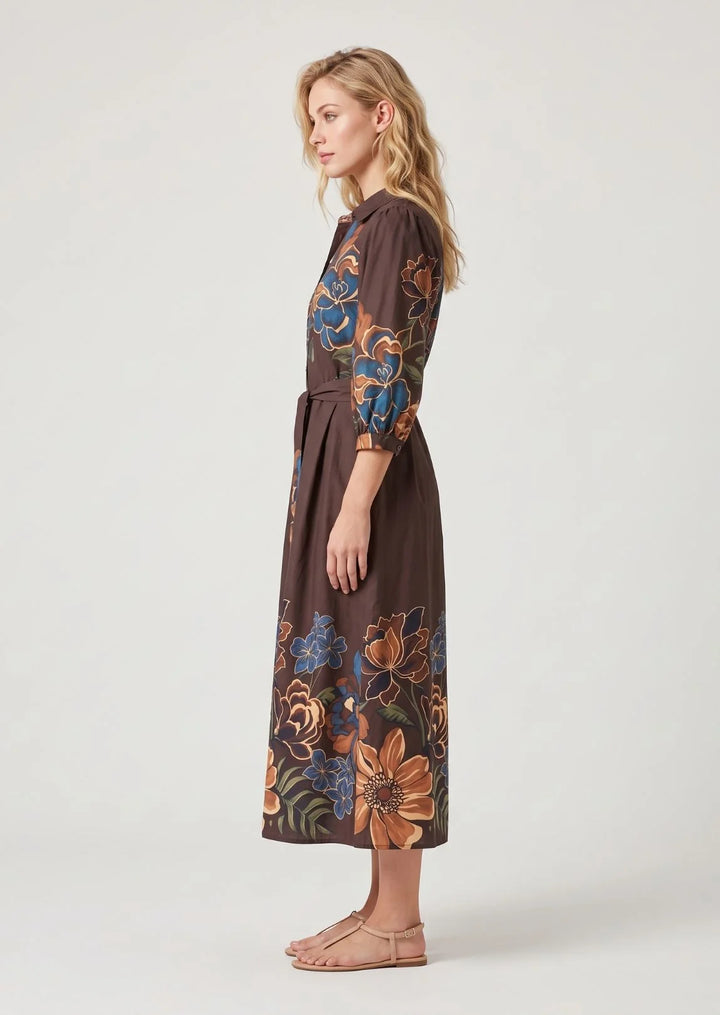ELOWEN FLORAL PRINT COTTON MIDI DRESS