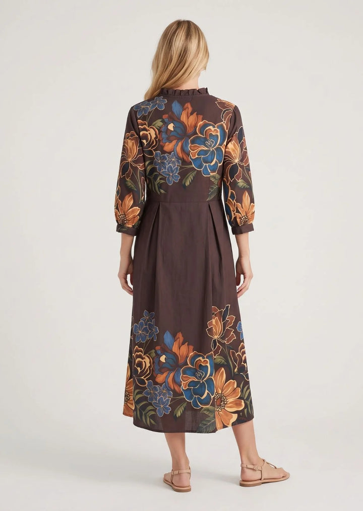 ELOWEN FLORAL PRINT COTTON MIDI DRESS
