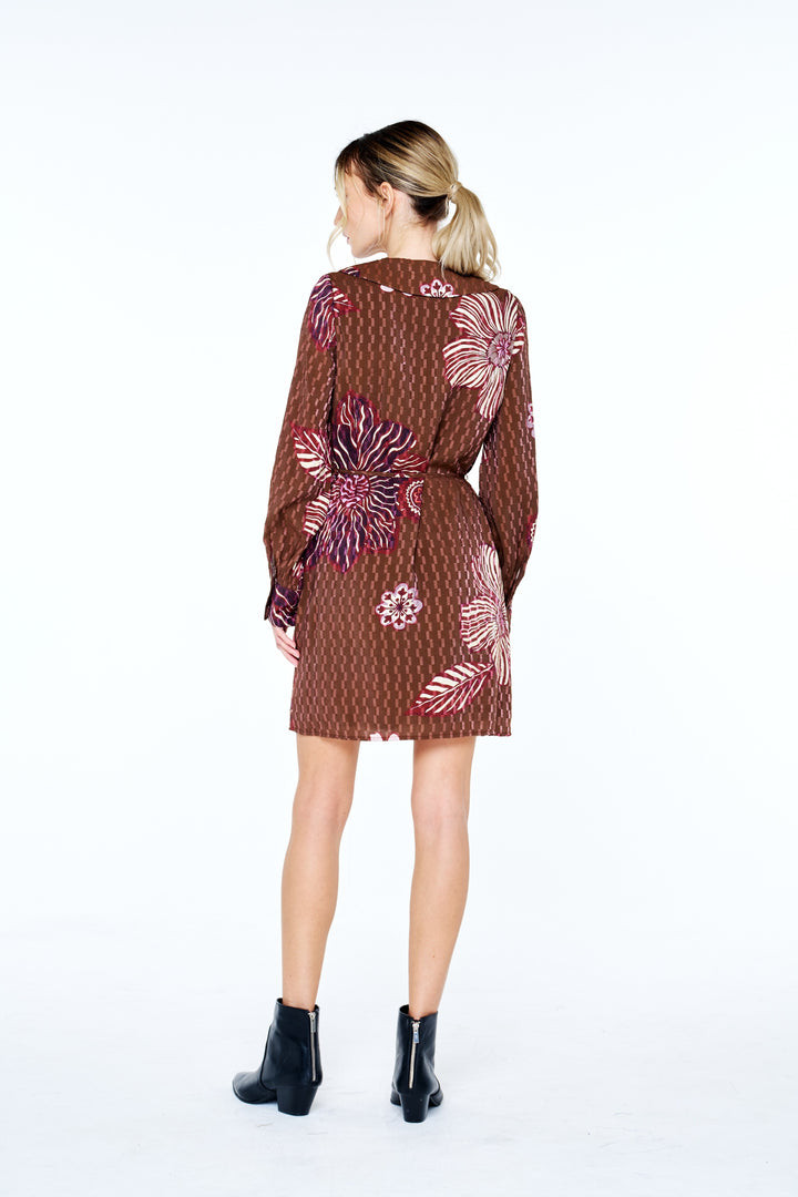 Willow Textured Floral Print Collared Mini Dress