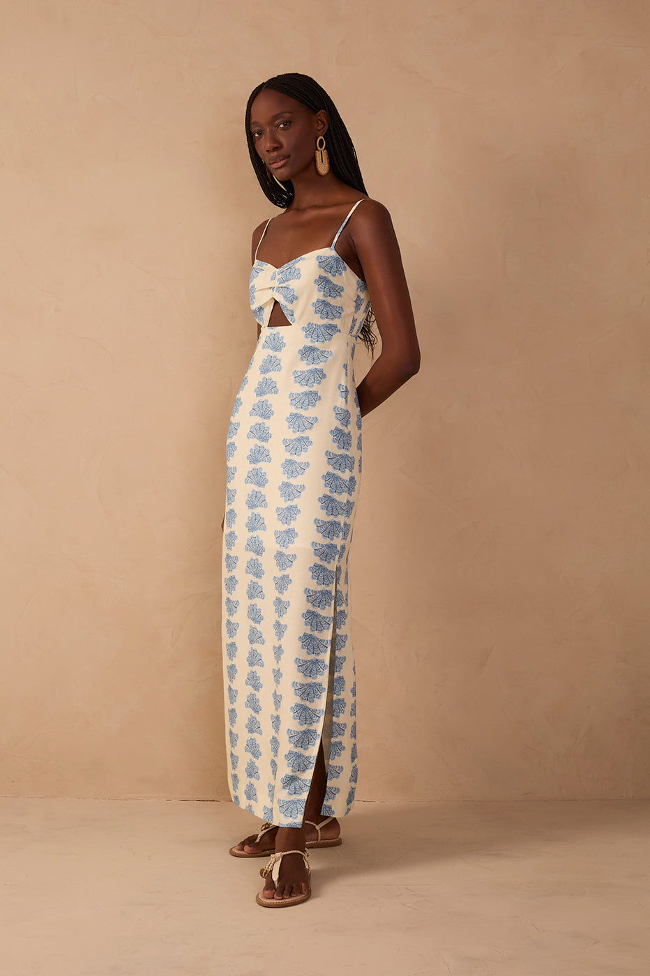 Off-white Aquarium Cut-out Sleeveless Linen Maxi Dress
