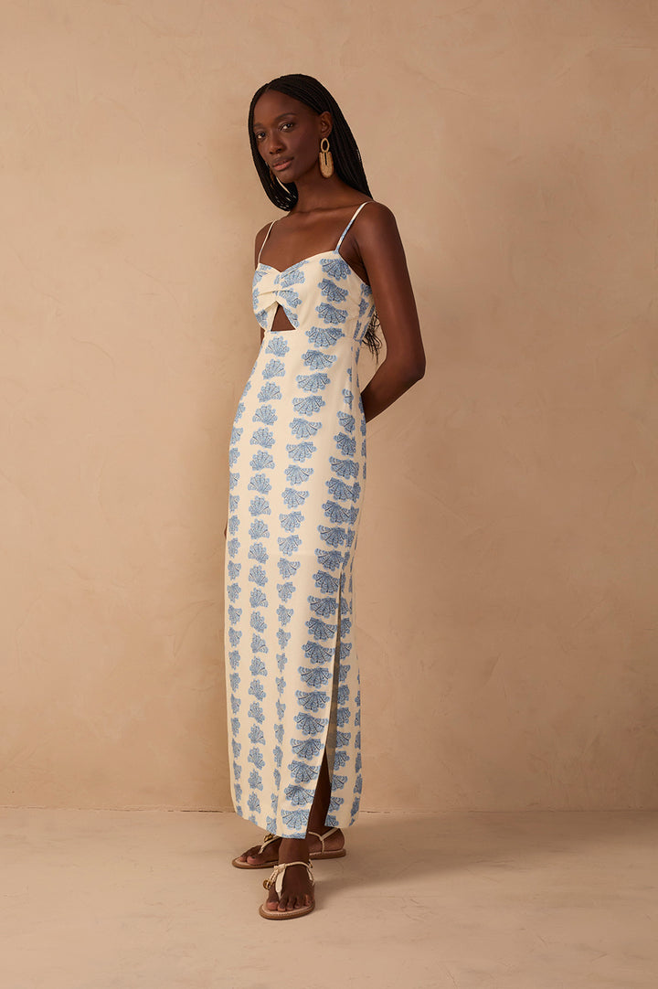 Off-white Aquarium Cut-out Sleeveless Linen Maxi Dress
