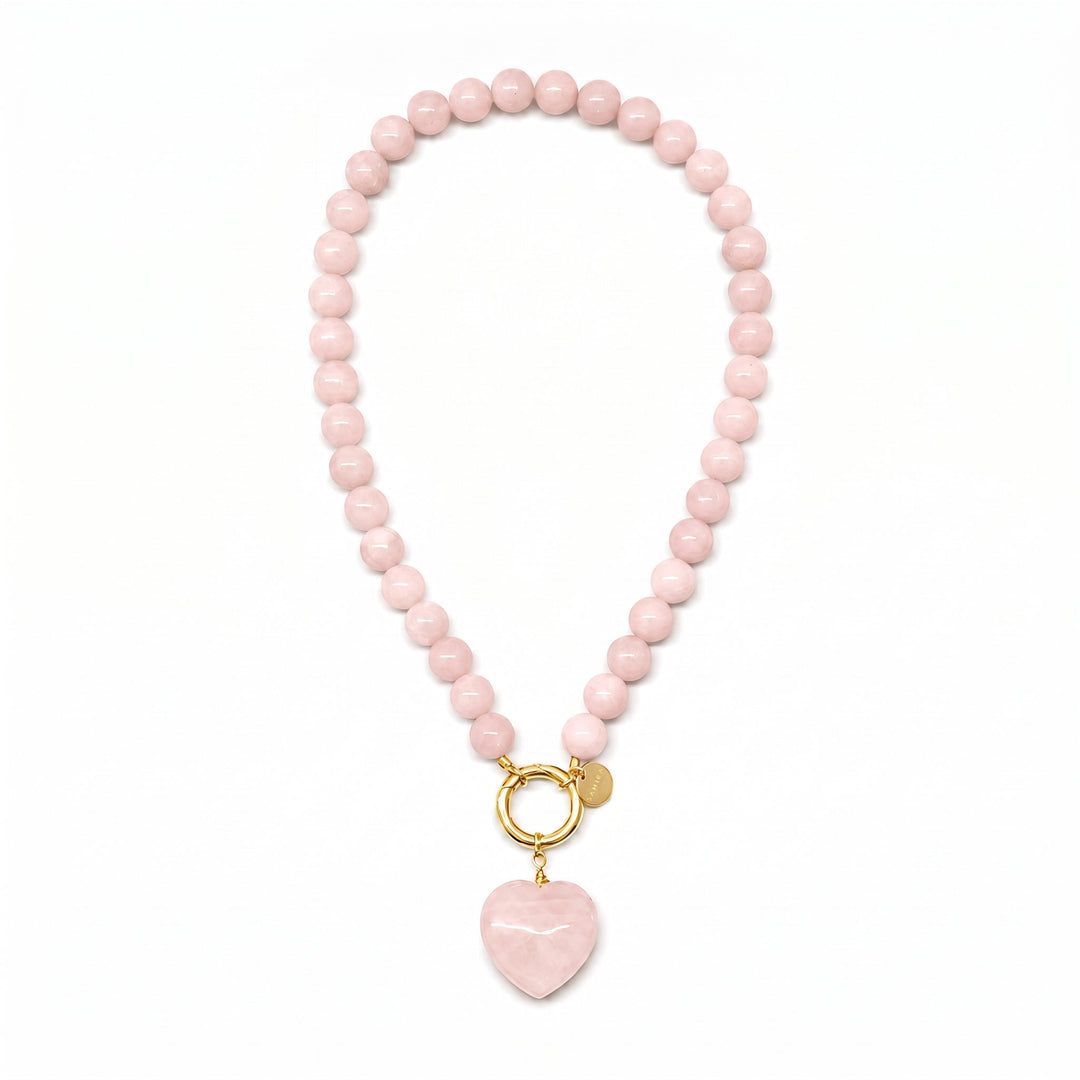 Rose Quartz Beaded Heart Necklace