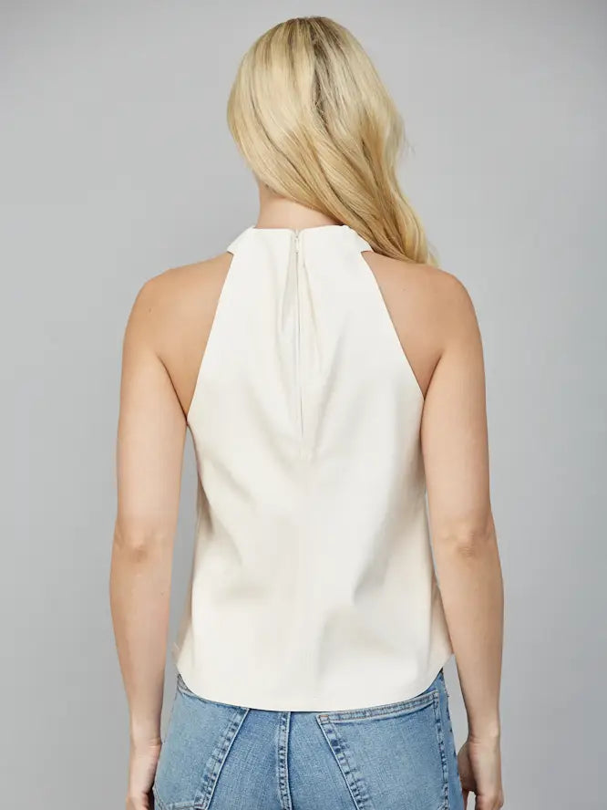 FAUX LEATHER CRISSCROSS NECKLINE SLEEVELESS TOP