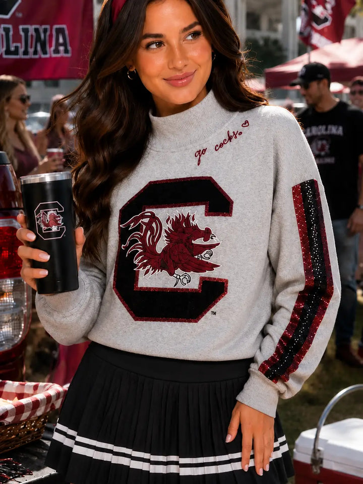 SOUTH CAROLINA MOCK NECK SEQUIN STRIPE SWEATSHIRT