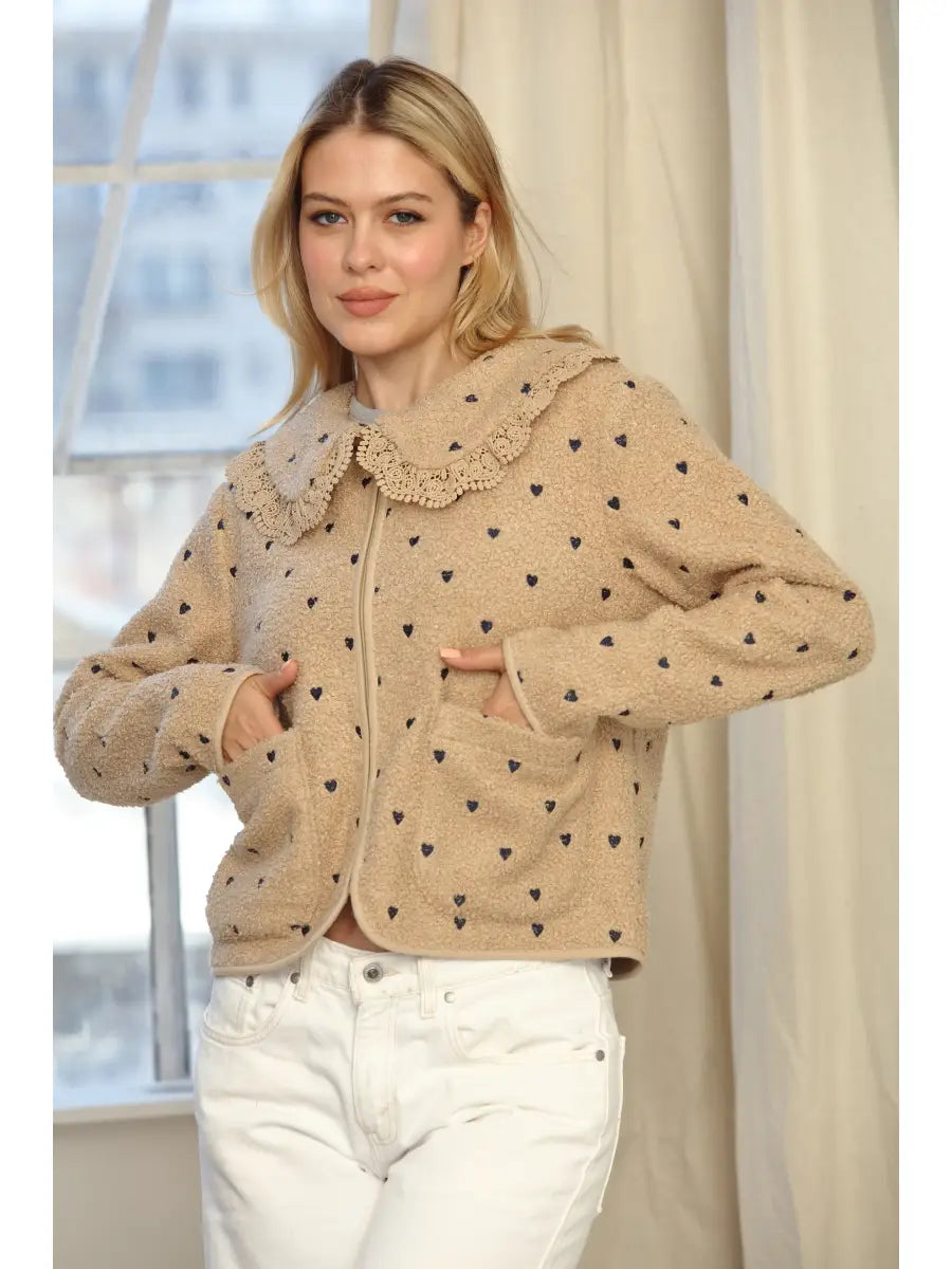 SHERPA WITH HEART EMBROIDERY JACKET