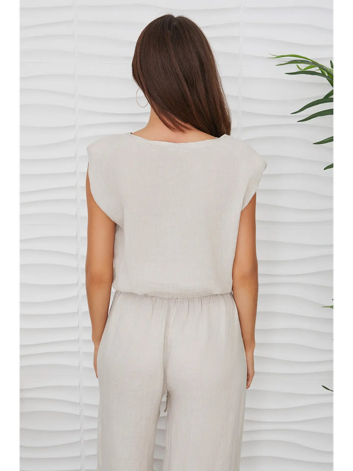 LINEN CROPPED BLOUSON TOP