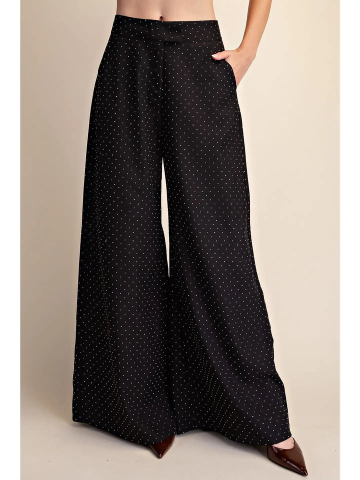 RHINESTONES WIDE LEG FLOWY PANTS