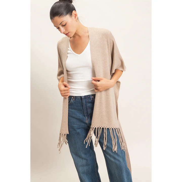 FRINGE HEM KIMONO SWEATER