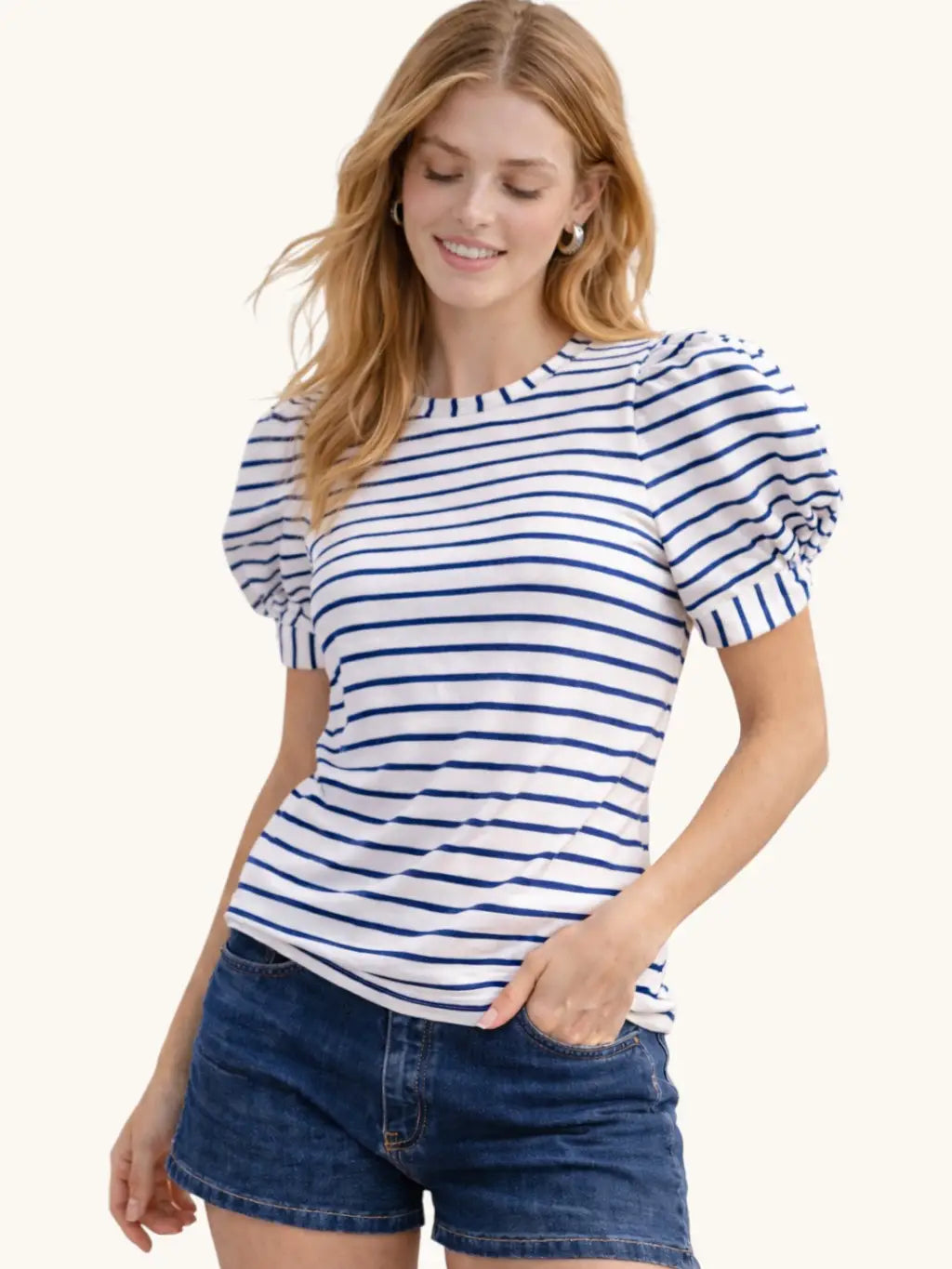STRIPED PUFF SLEEVE T SHIRT