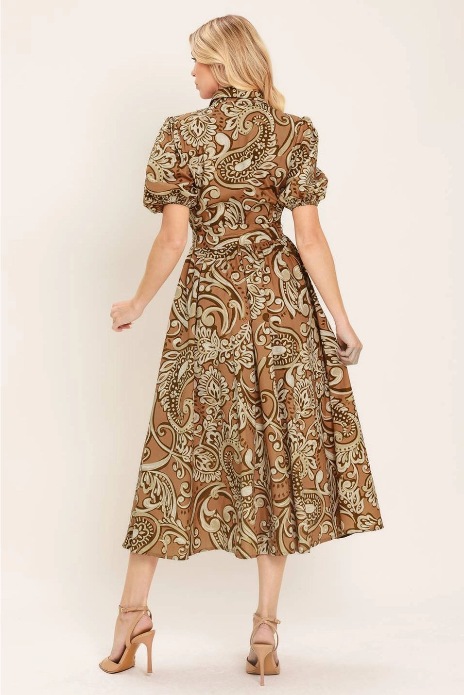 PRINTED WOVEN MIDI DRESS