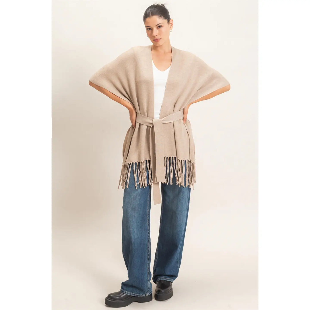 FRINGE HEM KIMONO SWEATER