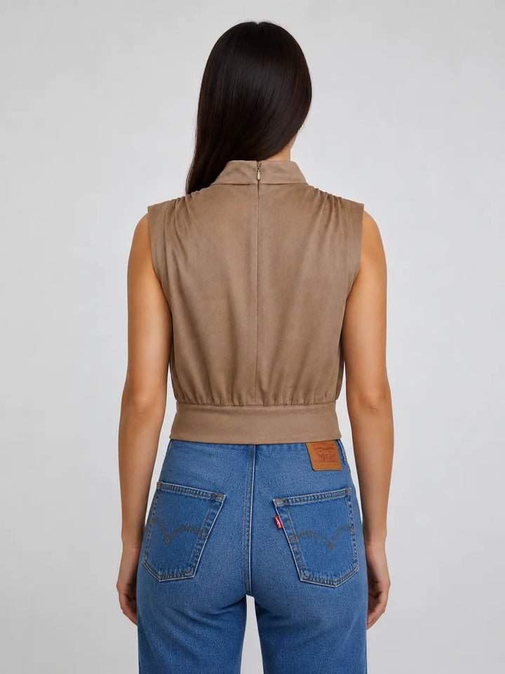 HIGH NECK SLEEVELESS TOP WITH BANDED WAIST