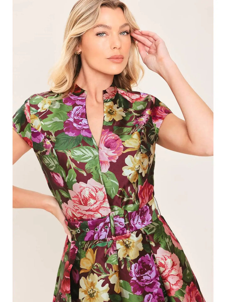 PRINTED WOVEN MIDI DRESS