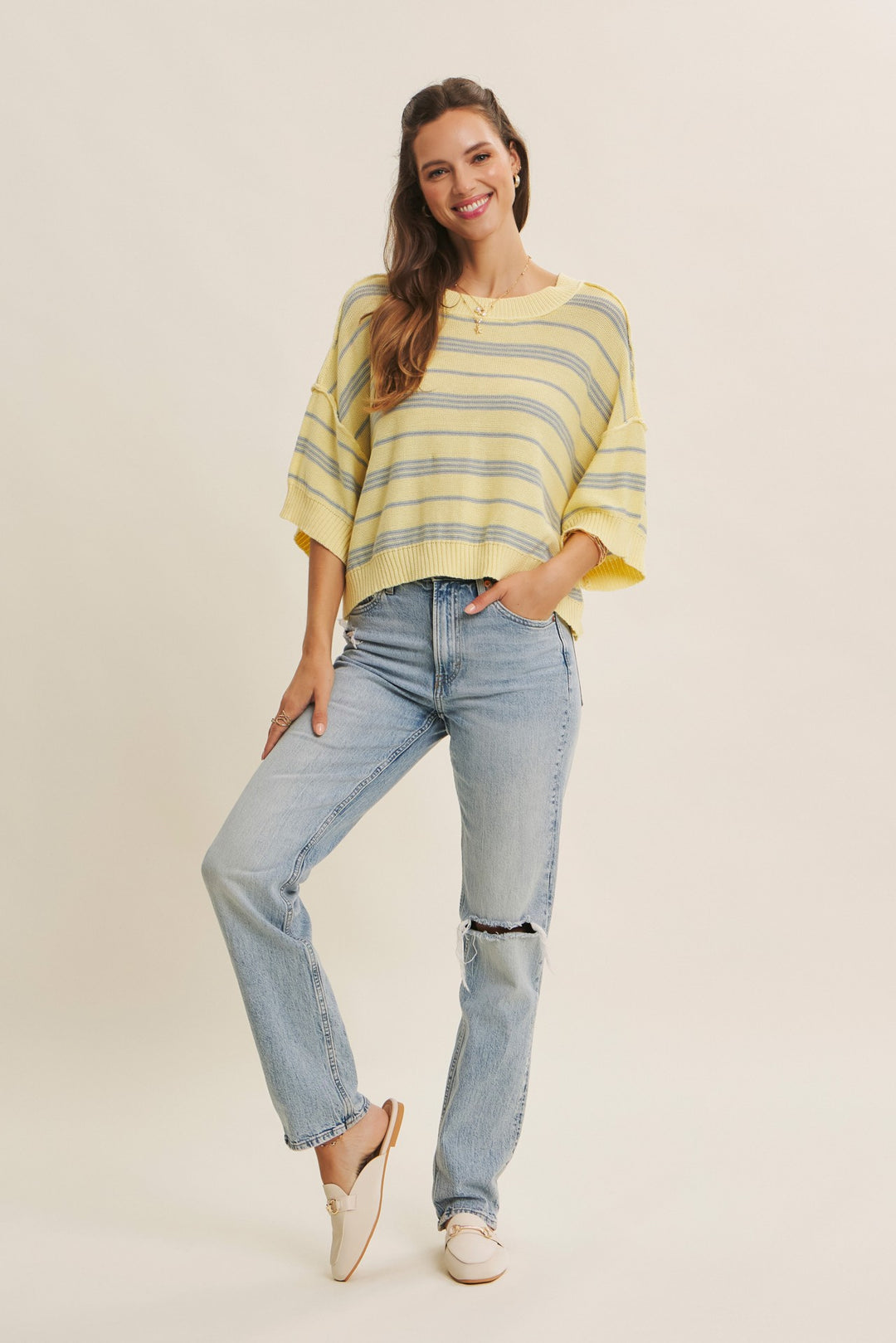 BOXY STRIPE SWEATER WITH DROP SHOULDERS