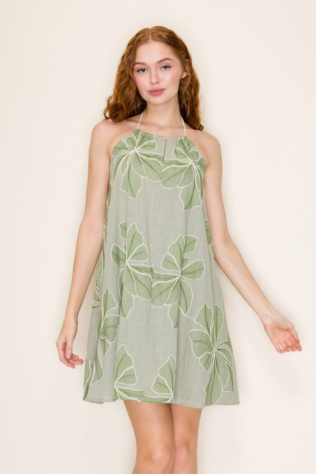 HIGH NECKLINE STRAPPY BACK TRAPEZ MINI DRESS