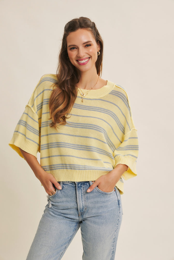 BOXY STRIPE SWEATER WITH DROP SHOULDERS