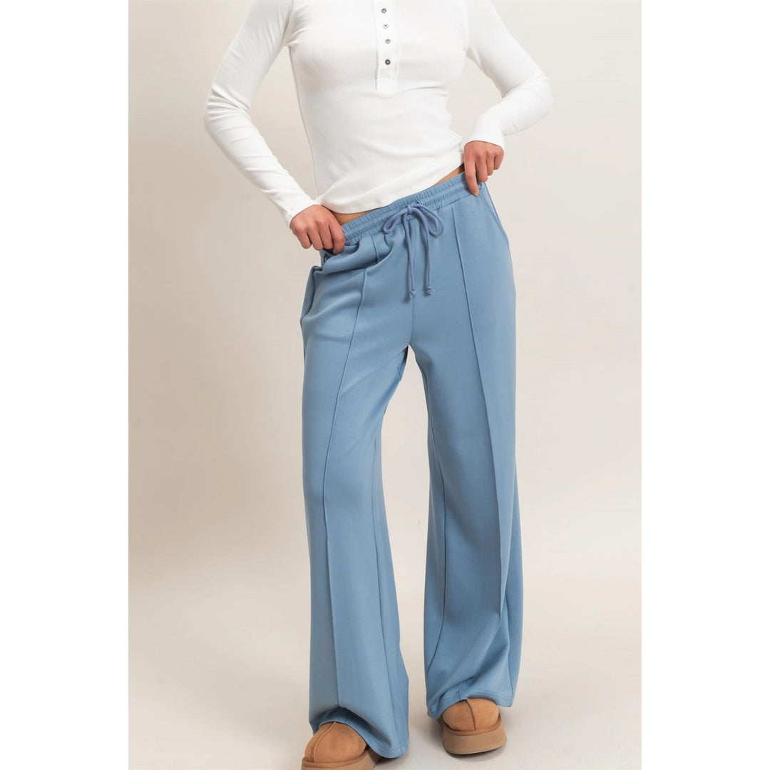 DRAWSTRING WAIST PINTUCK WIDE LEG PANTS
