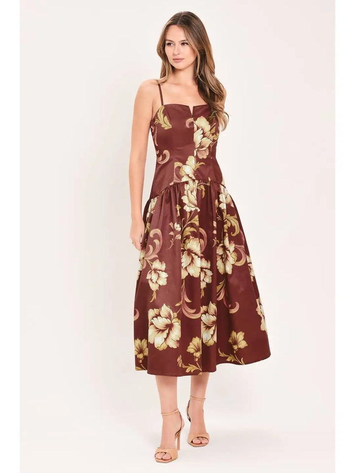 PRINTED WOVEN MIDI DRESS