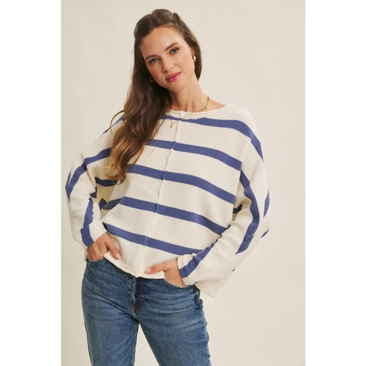 STRIPE DOLMAN SLEEVES SWEATER TOP