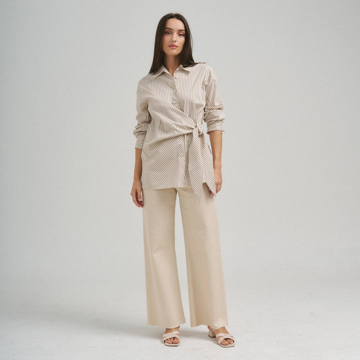 SIDE TIE DETAILED STRIPE SHIRT TOP