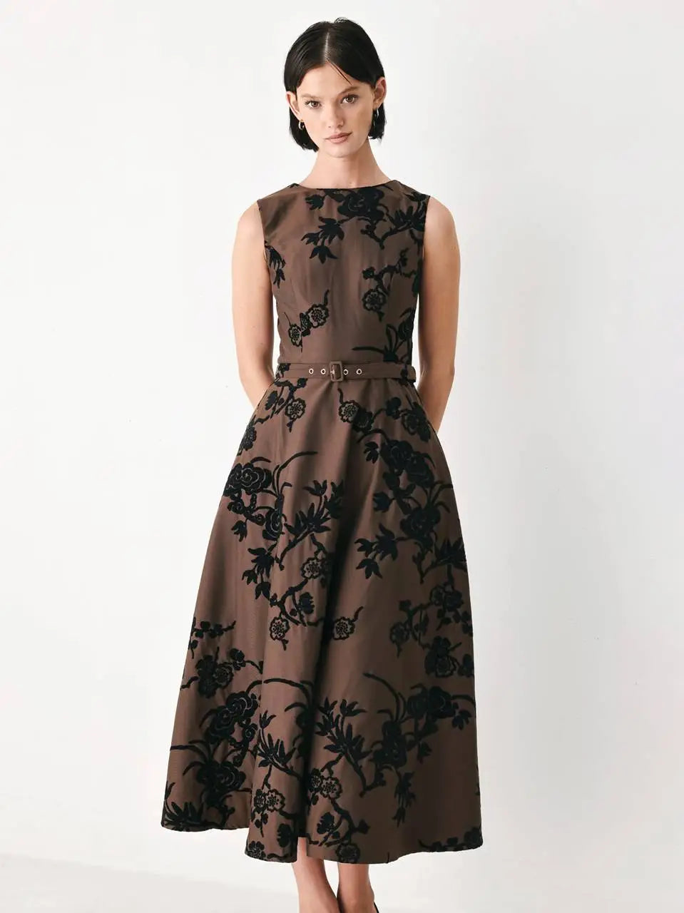 TEXTURED WOVEN MIDI DRESS