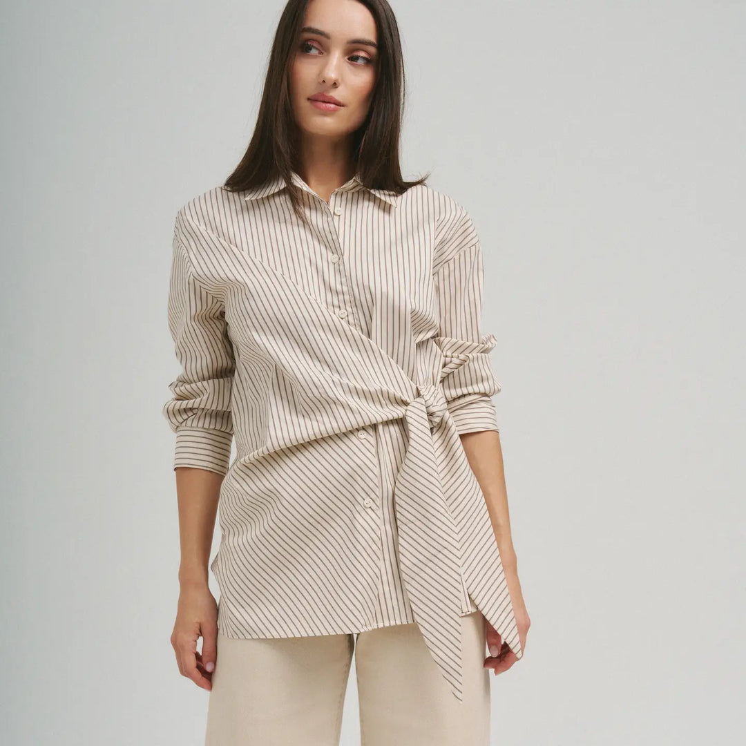 SIDE TIE DETAILED STRIPE SHIRT TOP