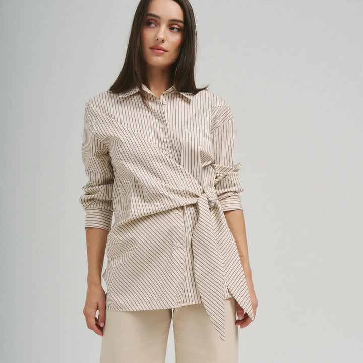 SIDE TIE DETAILED STRIPE SHIRT TOP