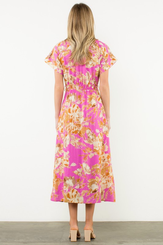 SHORT SLEEVE FLOWER PRINT DRESS