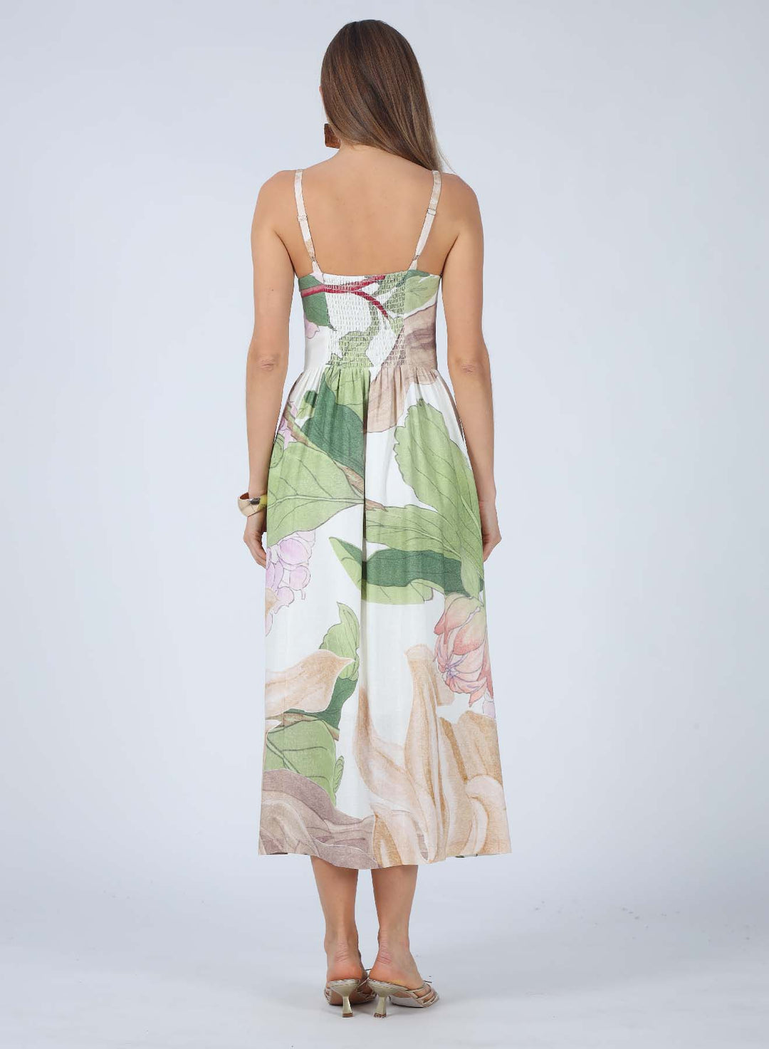 LAILA TROPICAL PRINT V-NECK MAXI DRESS