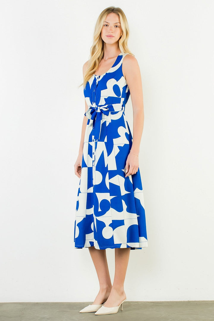 GEOMETRIC DRESS WITH TIE WAIST