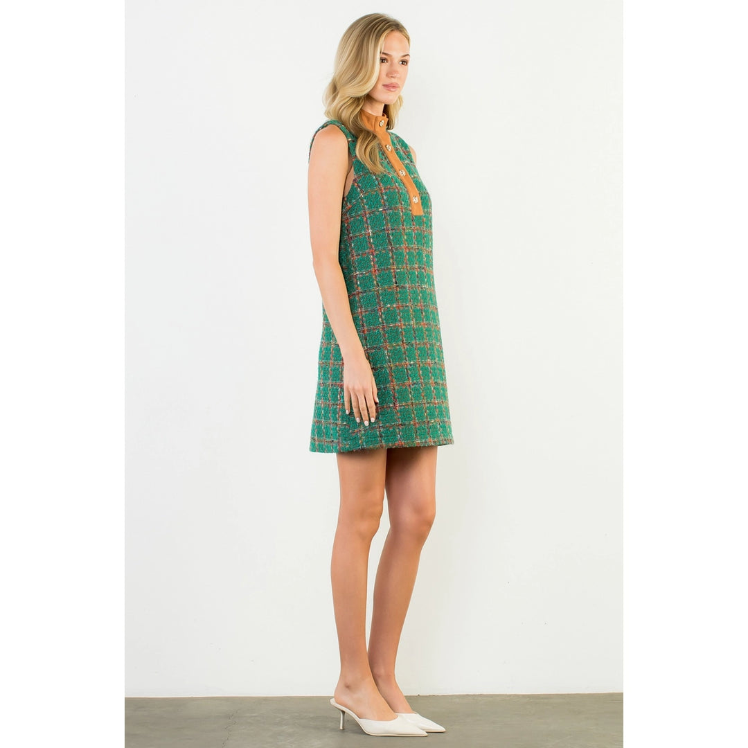 SLEEVELESS TWEED KNIT DRESS