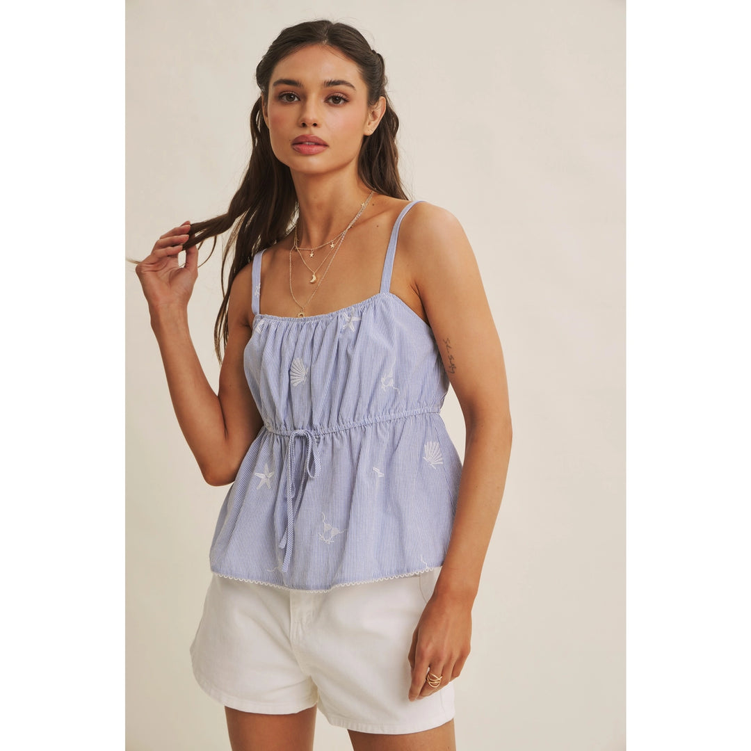 SUMMER TOP IN SEASHEEL STARFISH EMBROIDERY