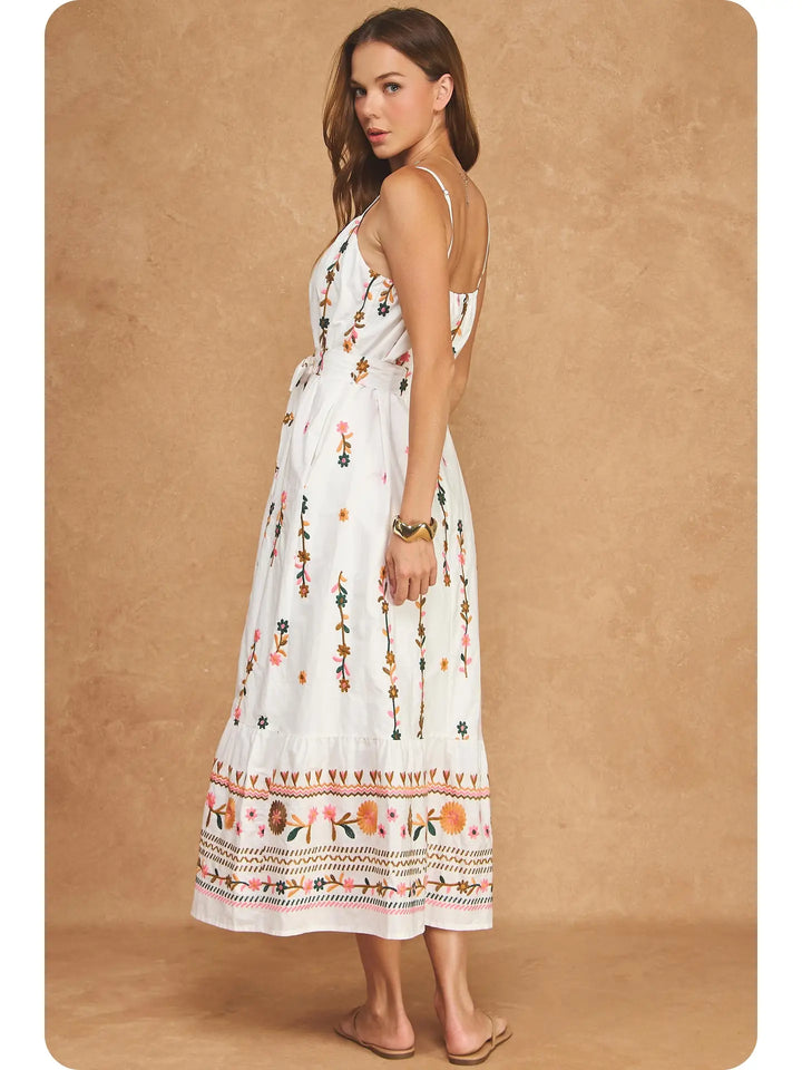 FLORAL EMBROIDERED DETAIL MIDI DRESS