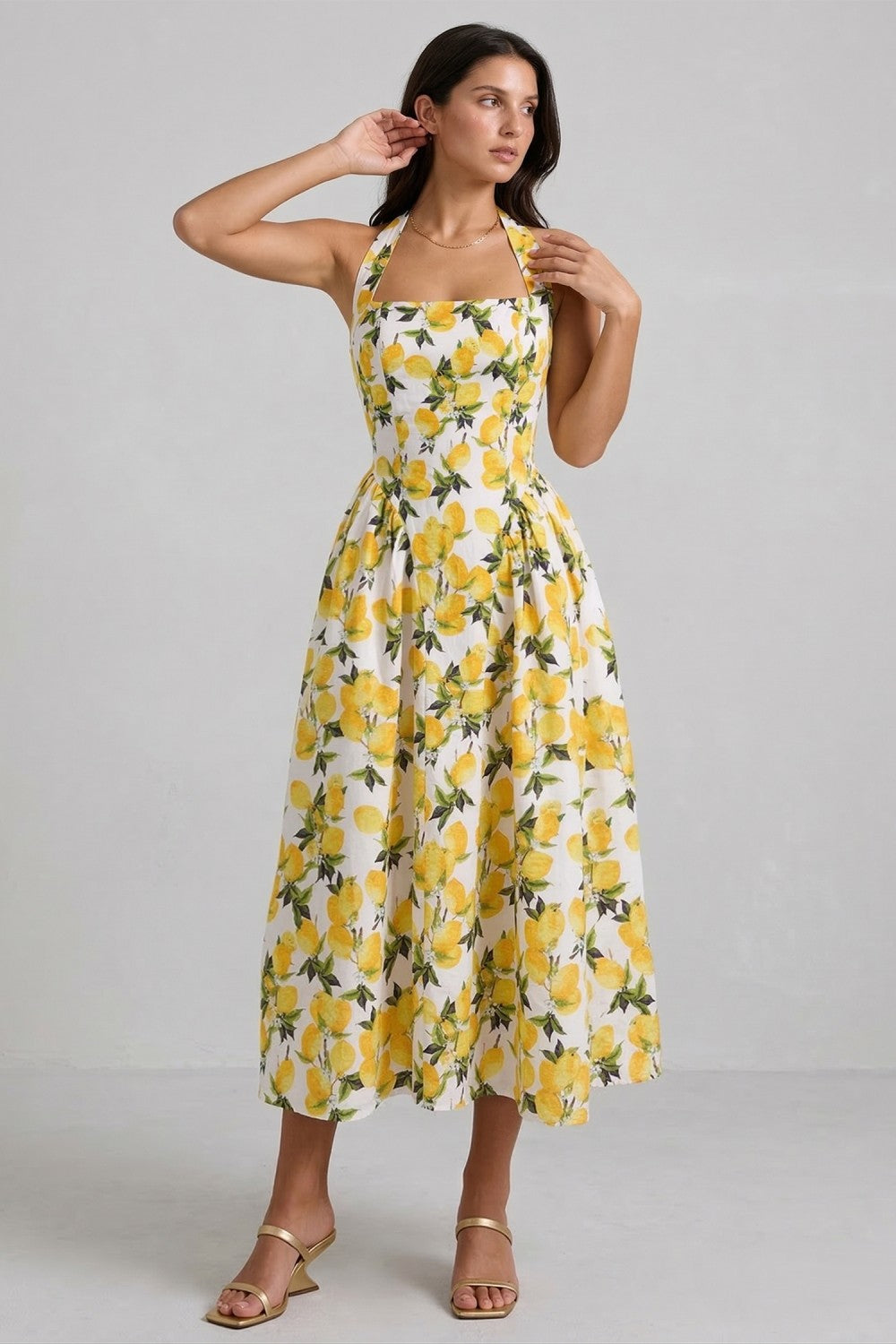 LEMON PRINT HALTER MIDI DRESS – Copper Penny