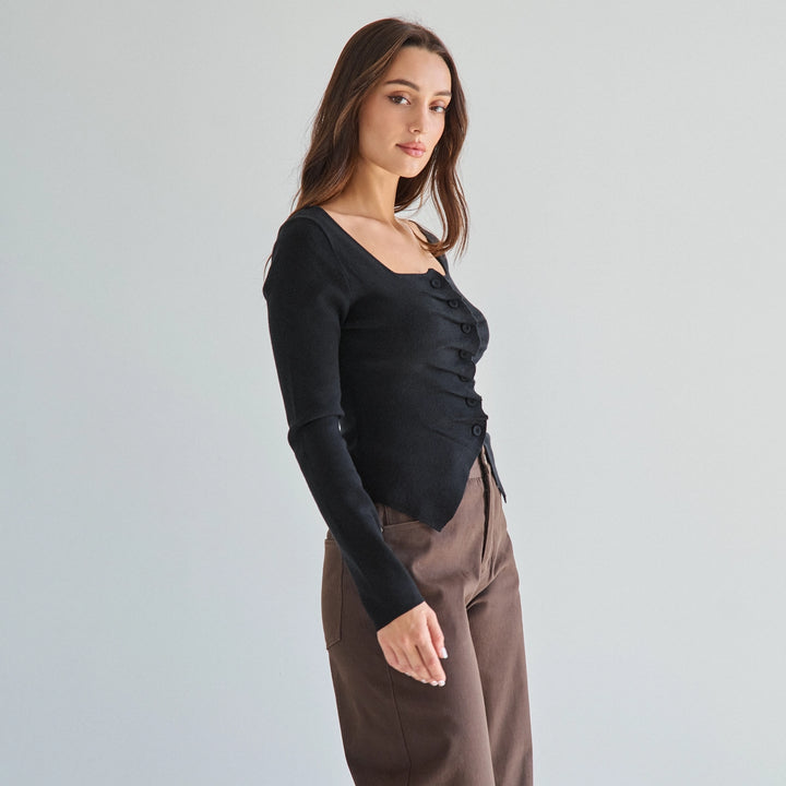 PLEATED SPLIT KNIT TOP