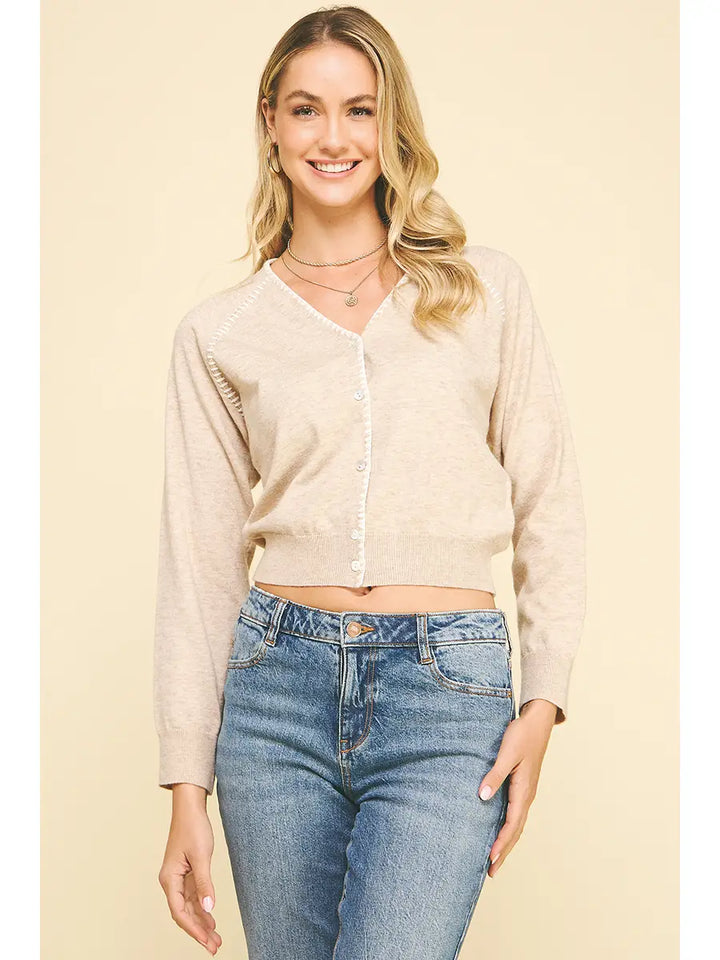 STITCH DETAILED BUTTON DOWN CARDIGAN