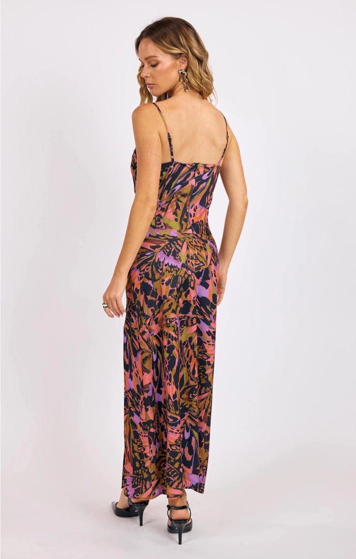 BUTTERFLY KISS HIGH SLIT BIAS MAXI SLIP DRESS