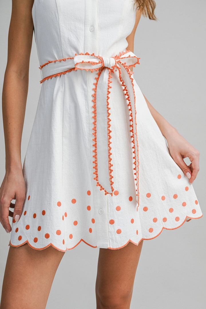 EMBROIDERED COLLARED MINI DRESS