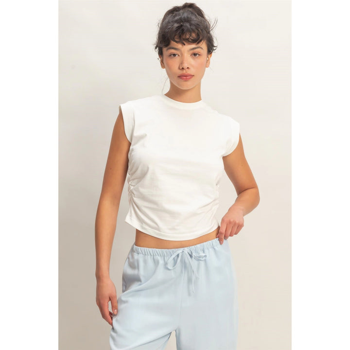 RUCHED WAIST SLEEVELESS COTTON TOP