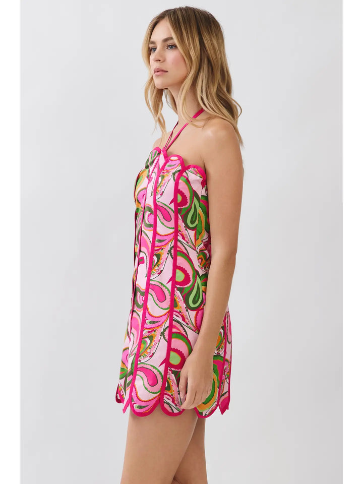 SCALLOPED DETAIL HALTER MINI DRESS