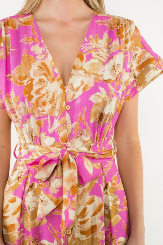 SHORT SLEEVE FLOWER PRINT DRESS