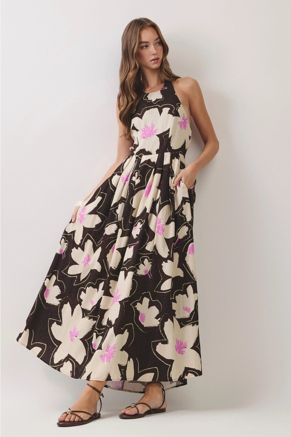 FLORAL PRINT HALTER MAXI DRESS
