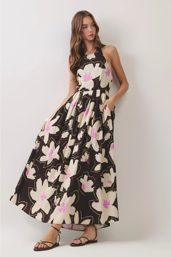 FLORAL PRINT HALTER MAXI DRESS