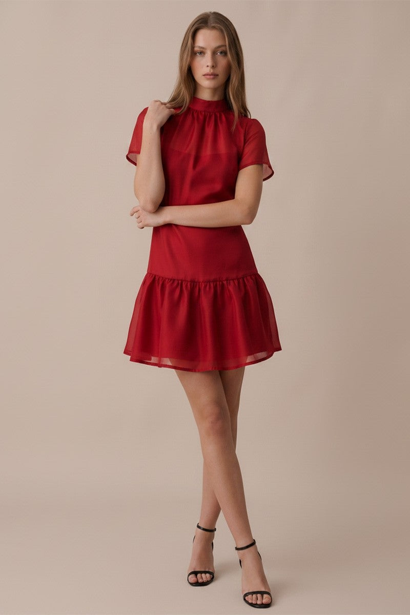 SOFT ORGANZA MOCK NECK MINI DRESS