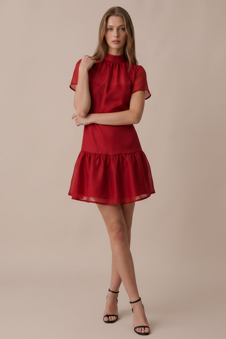 SOFT ORGANZA MOCK NECK MINI DRESS